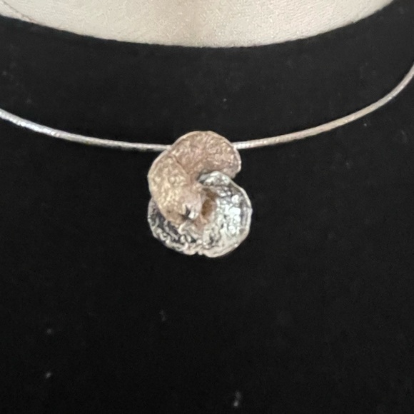 Sterling silver abstract flower. Necklace. Designed by artist in Belgium - Picture 2 of 2